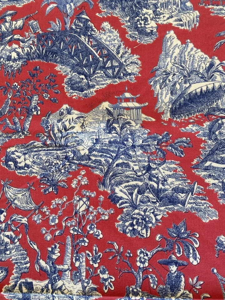 Toile de algodón "Indochine" exclusivo de Duralee Fabrics rojo chinoiserie 1,5 yardas Foto 3 de 4