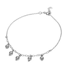 Sterling Silver 925 Rhodium Plated Dangling Five Bead Anklet