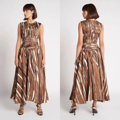 AJE GABRIELLE stripe Pleated linen Blend midi dress - size Australian 16/  USA 12 | eBay