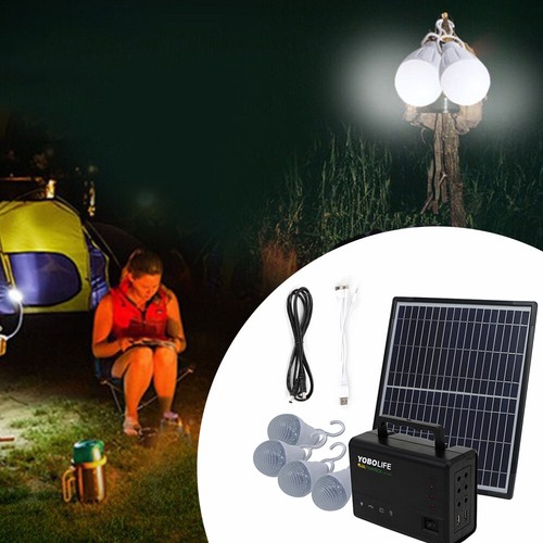 Solar Panel Power Generator Kit | Portable Battery Pack Power Station w/ 4 Bulbs