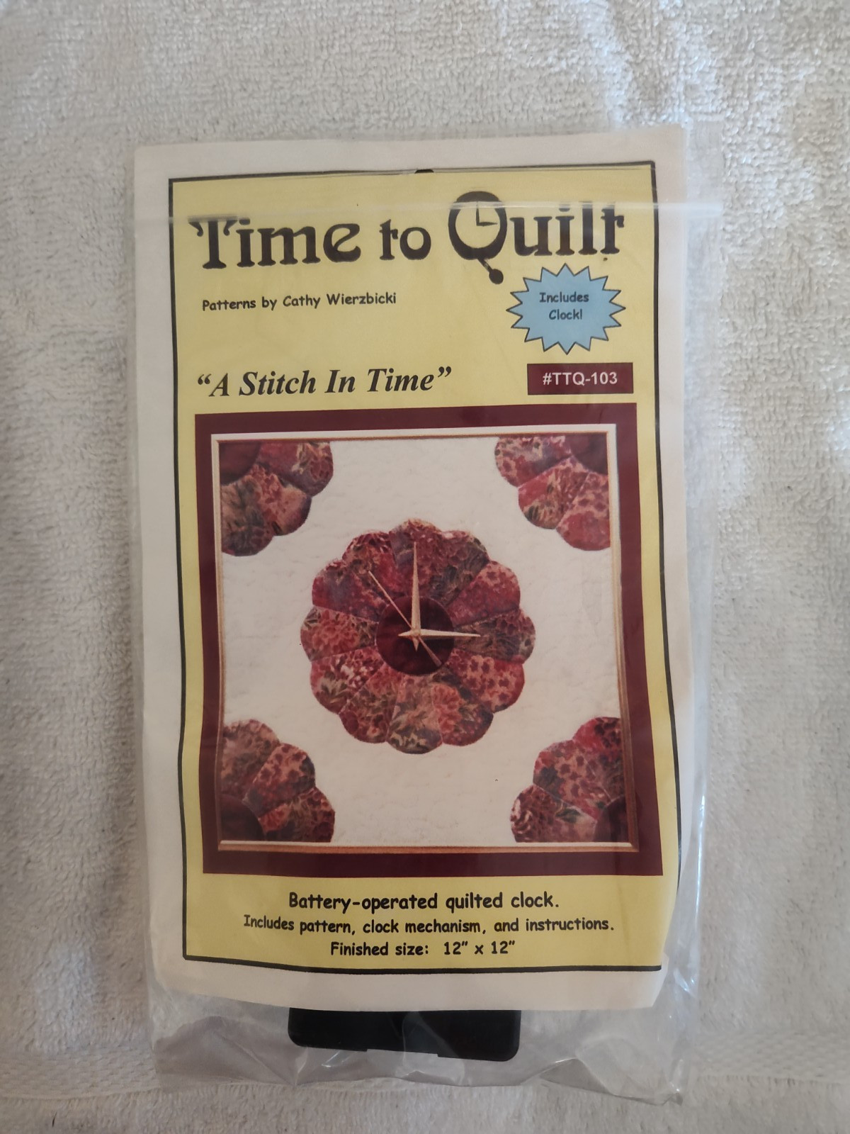 TIME TO QUILT BATTERY OPERATED QUILTED CLOCK 12X12 INCLUDES CLOCK! WIERZBICKI