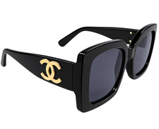 CHANEL OVERSIZED BLACK SQUARE SUNGLASSES GOLD CC LOGO 6003 51 17-142