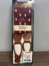 Vintage Dooney Bourke Men's Dollar Cash Sign Suspenders Maroon Gold Leather