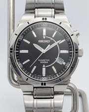 Seiko Kinetic 5m62 Black Dial 100m Exhibition Back New Capacitor Crystal Seiko Kinetic 5m62 Black Dial 100m Exhibition Back New Capacitor Crystal