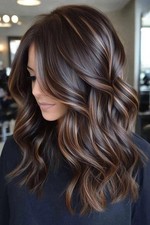 Human Hair New Fashion Layered Long Natural Brown Wavy Women's Wigs 16in