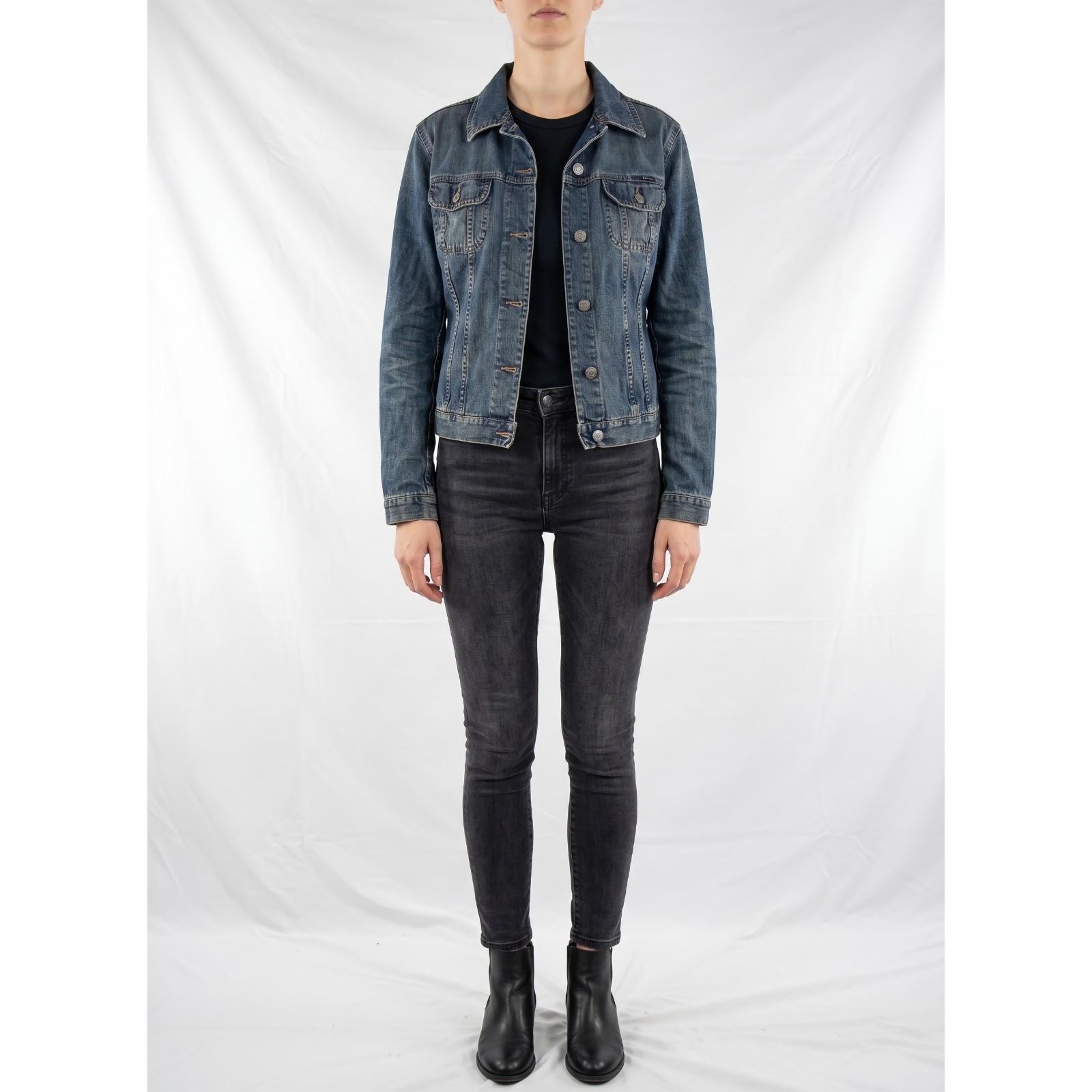 Sisley Giacca Jeans Donna S Blu Denim Casual Bottoni Cotone Giubbotto Giubbetto