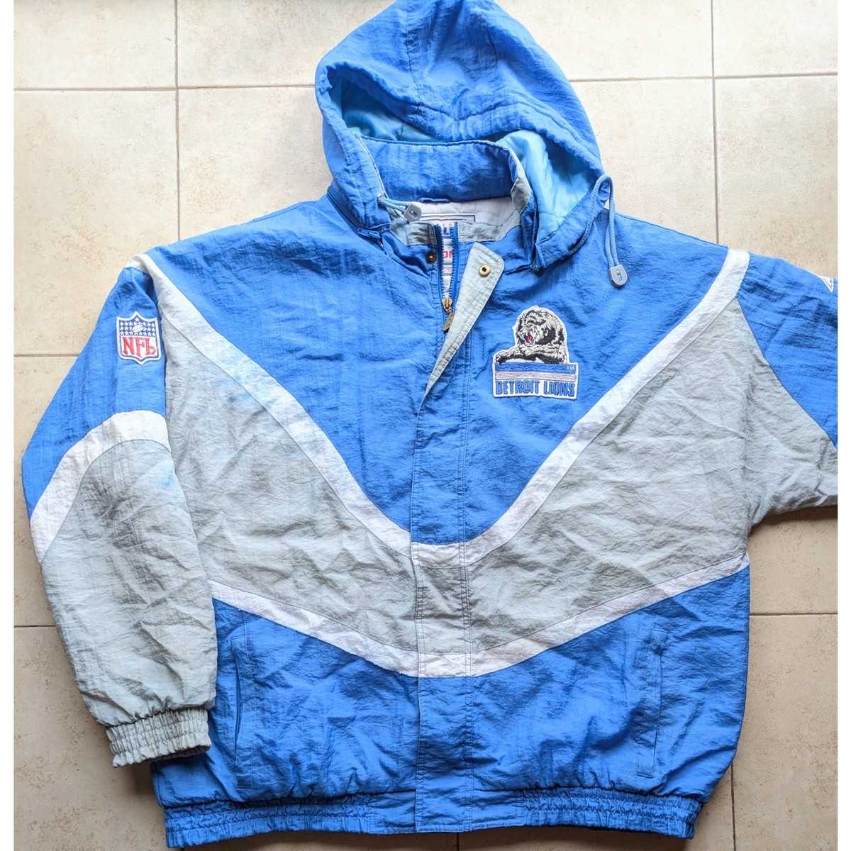 Detroit Lions 90s APEX puffer jacket XL blue silver NFL Pro Line 