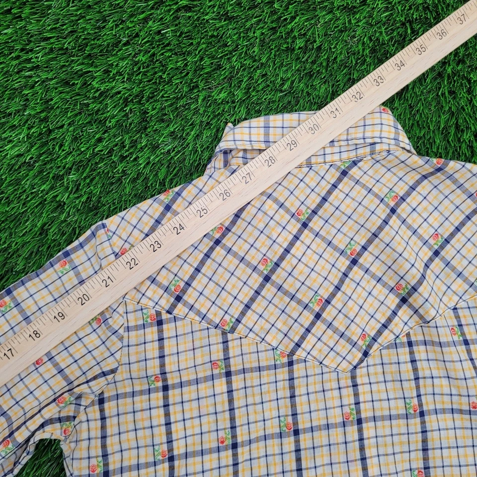 Camisa Vintage Años 70 Disco Floral Botón Mujer S 18x26 Amarilla Foto 3 de 4