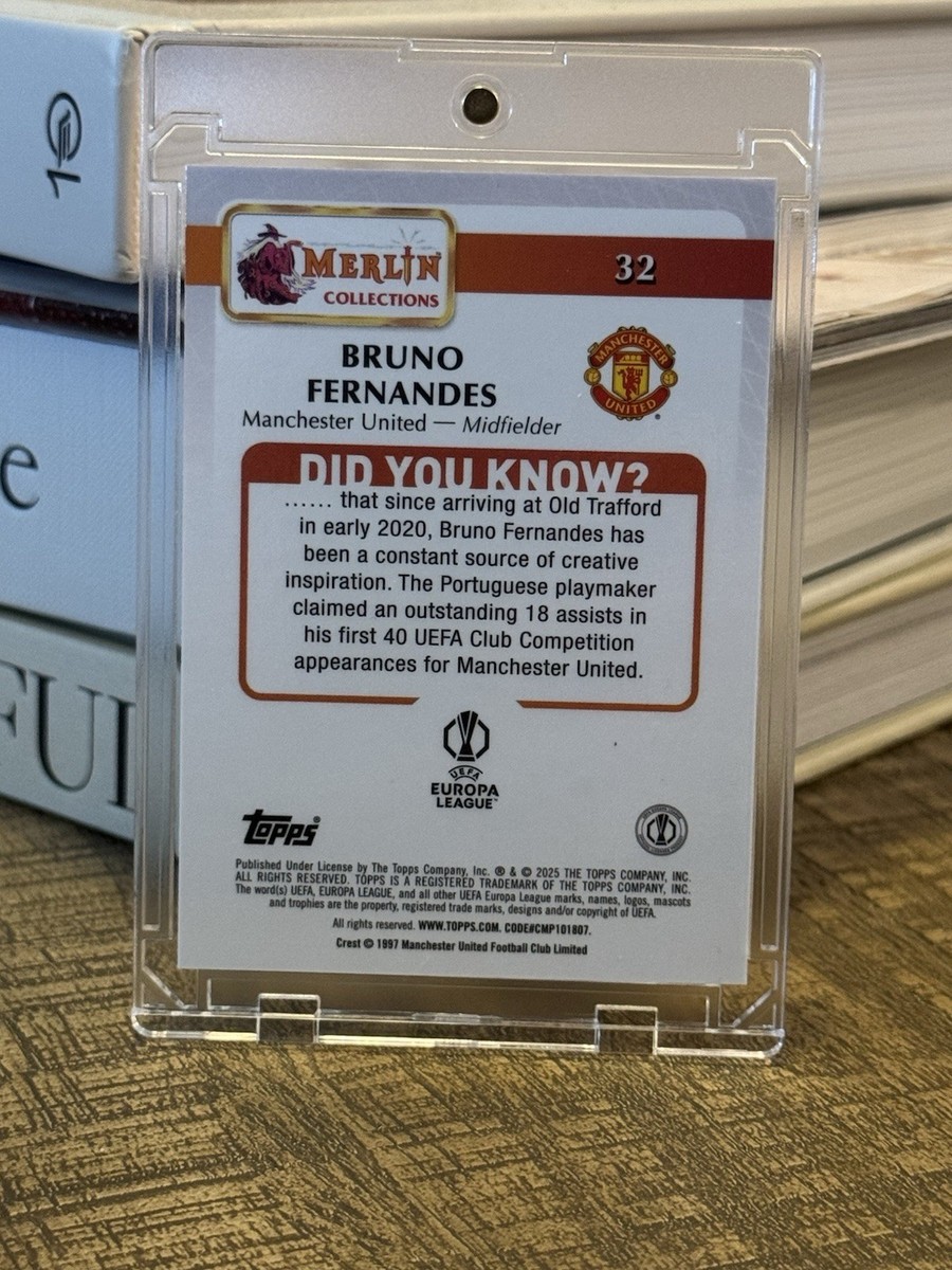 Bruno Fernandes Atomic Case Hit Topps 2025 Merlin UEFA Europa /75