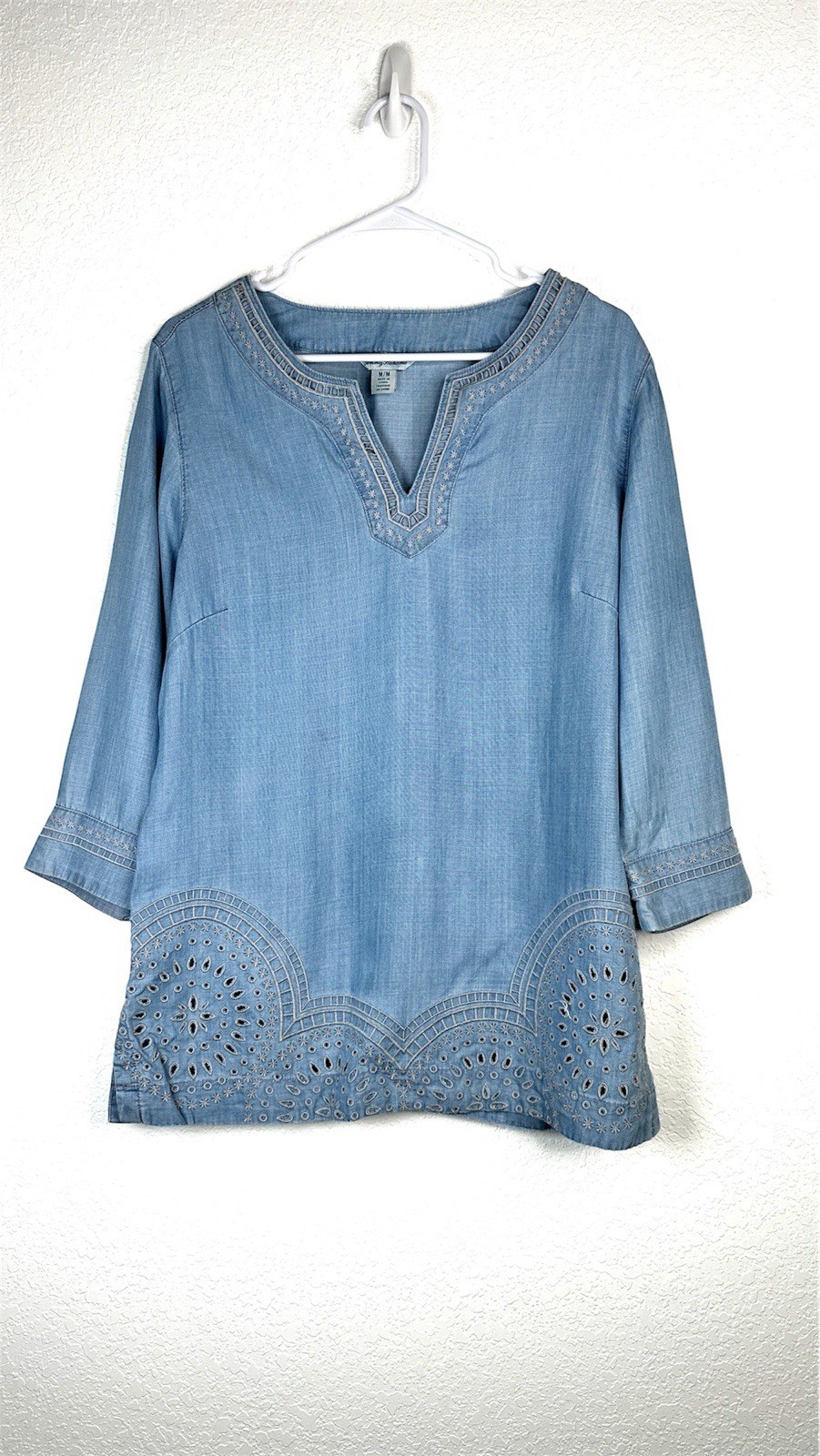 Tommy Bahama Women’s Blue Embroidered Tunic Top Size M