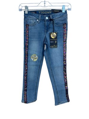 NWT Girls VIGOSS Sequin Jeans Size 7 Austin Ankle Skinny Stretch NEW MSRP $36.00