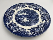 Churchill English Scene Staffordshire England Fishing Dinner Plate Blue & White