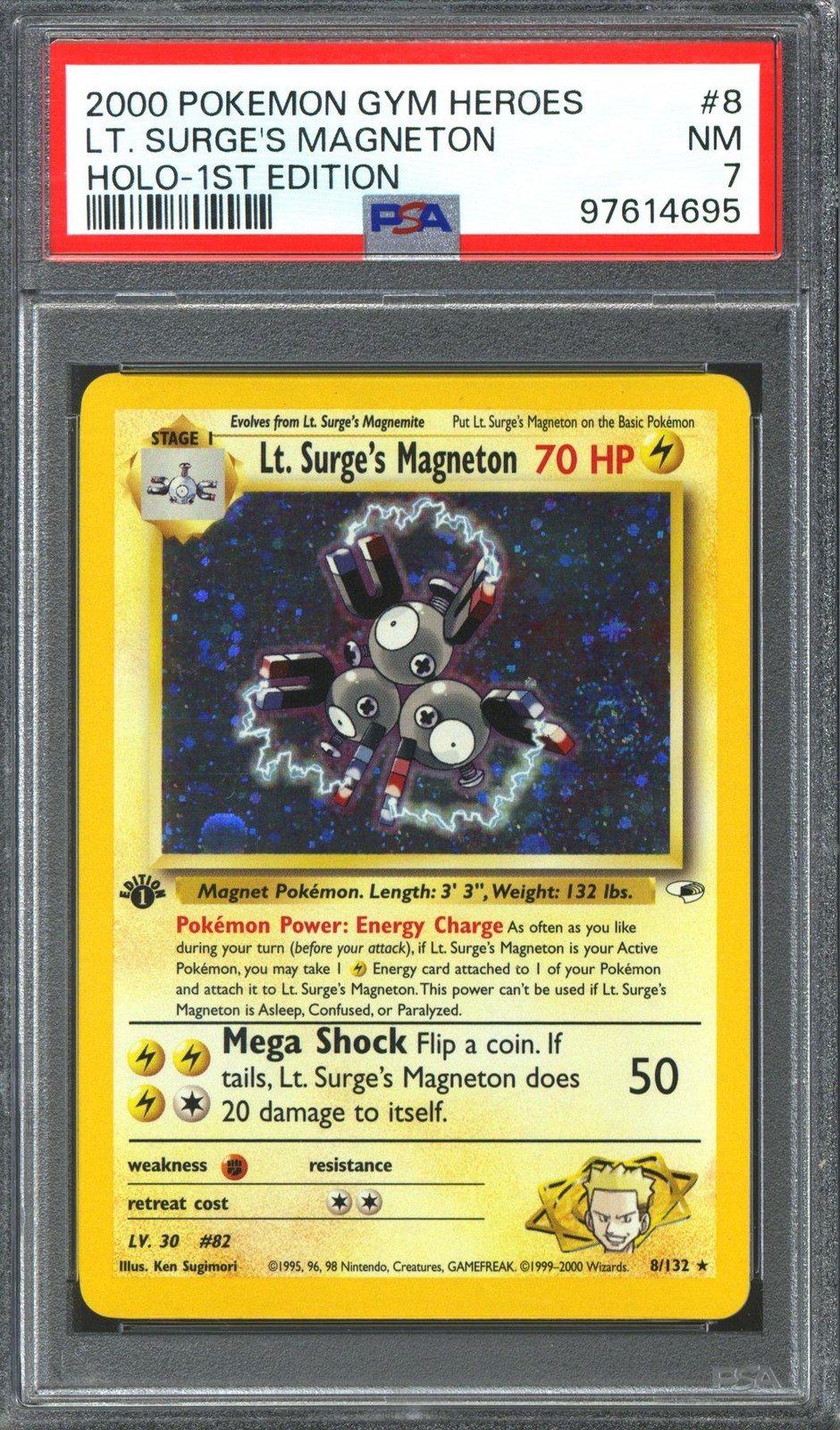 Pokemon Gym Heroes 1st Edition Lt. Surge's Magneton 8/132 PSA 7