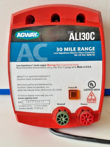 AGWAY Low Impedance Electric Fence Controller 30 Mile Range 105-125 VAC 50/60 HZ