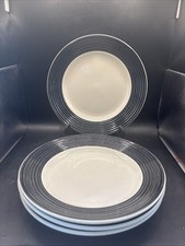 Gibson Everyday 9” Salad Soup Dessert Bowl White Wide Black Band Set Of 4