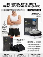 Nike Men's Boxers Underwear Pack of 3 M L  XL Dri Fit Gym Casual