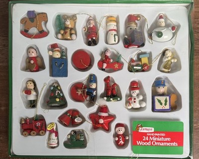Vintage Joy Brite Hand Painted 24 Miniature Wood Ornaments