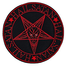 HAIL SATAN PENTAGRAM RED circle border EMBROIDERED PATCH