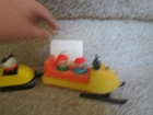 Vintage Fisher Price Little People Play Family Snowmobile Cart Teal boy c  705