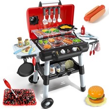 Kids Play Kitchen Toys, Kids BBQ Grill Playset with Smoke Sound Light, 2-Laye...