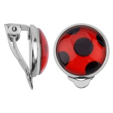 1 Pair Ladybug Earrings, Silver Clip Earrings Lady Bug Clip On Earrings Metal Re