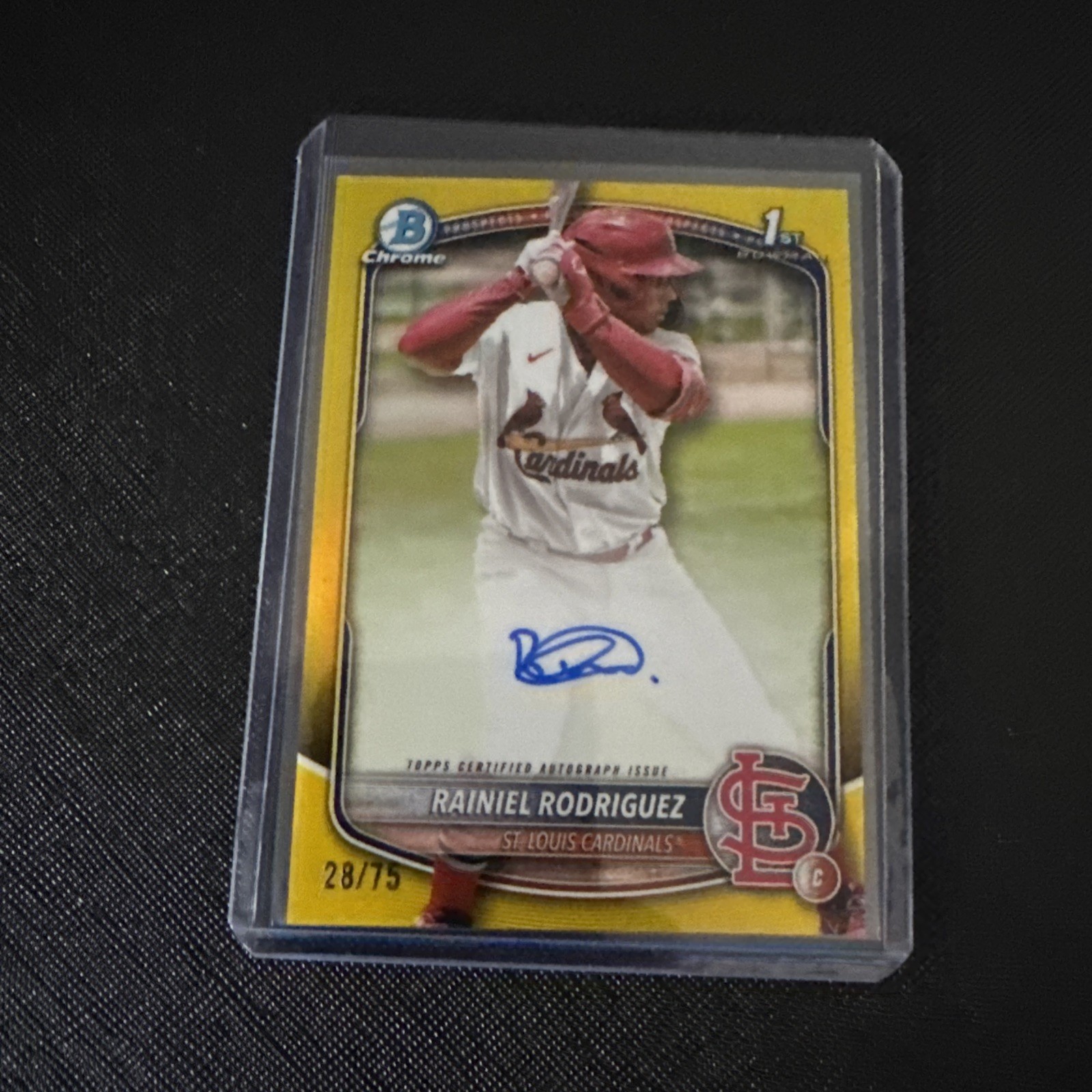 2025 Bowman Chrome, Rainiel Rodriguez 1st Bowman Chrome Prospect Auto Yellow /75