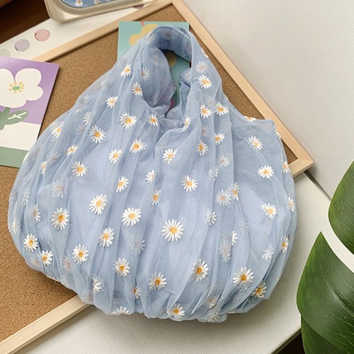 Kleine transparente Damentasche Netz Stofftasche Gänseblümchen Stickerei Handtasche Öko4639 - Bild 8 von 10
