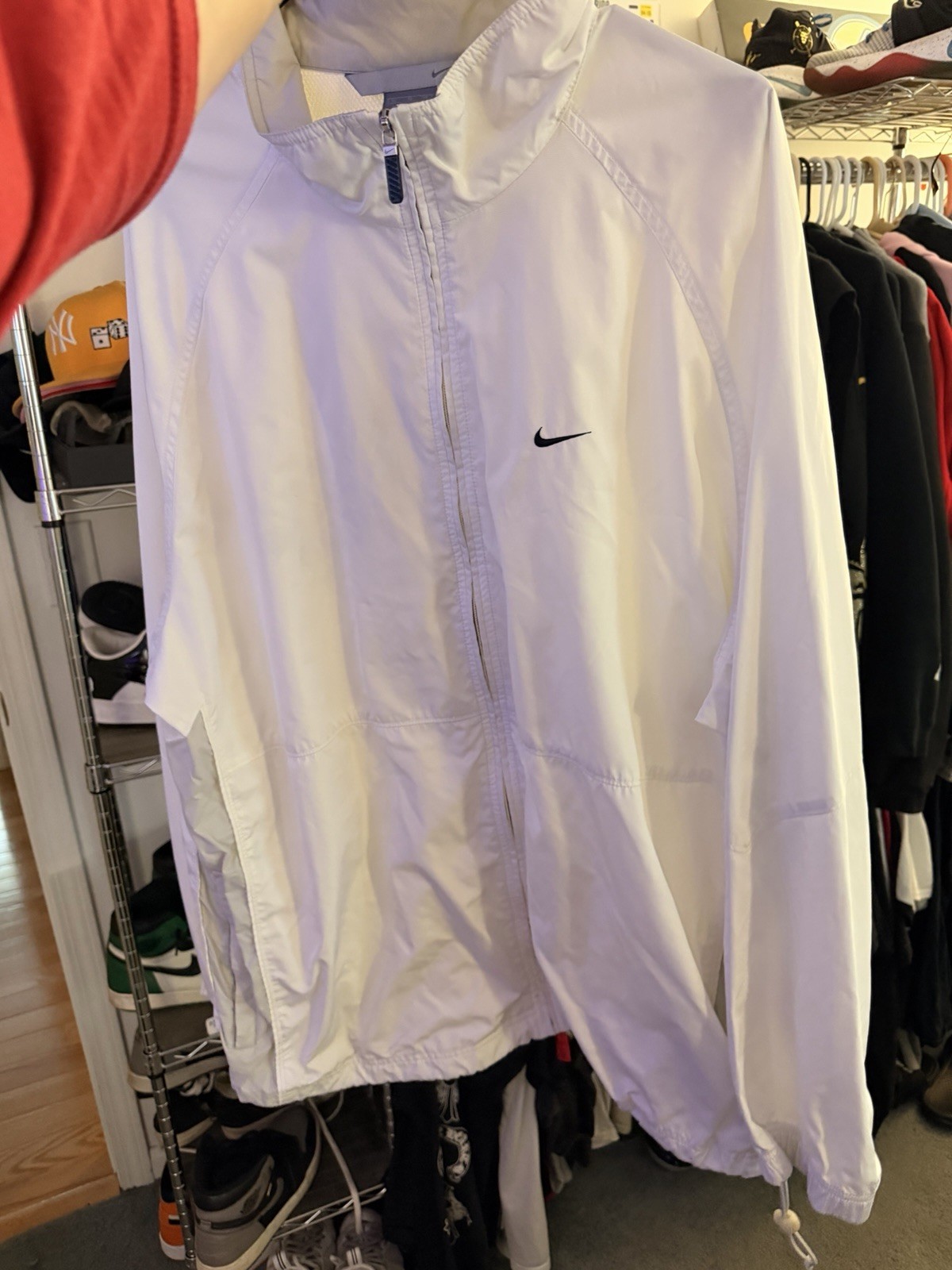 Nike Men's White Windbreaker Jacket Full Zip Stand-Up Collar XL