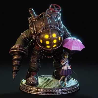 Big Daddy, Little Sister, Beschützer, Bioshock,Figur, 3D Druck, Statue, UNBEMALT