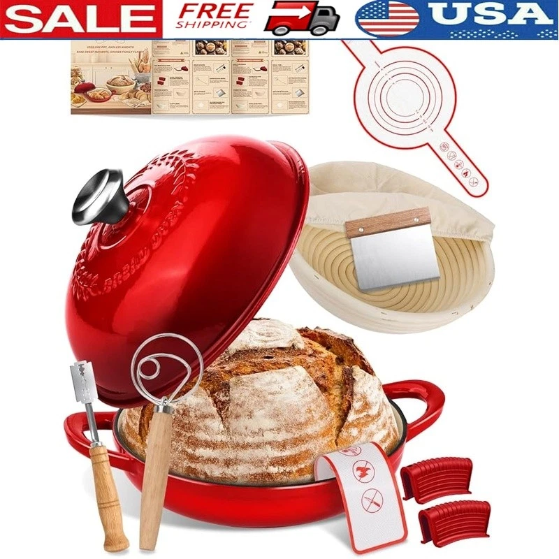 Premium Enameled Cast Iron Dutch Oven Sourdough Starter Kit Baking Tools New