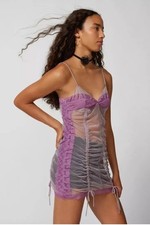 Urban Outfitters‎ Dress Lilac Marina Sheer Ruched Mini Dress Size Large RP £49.