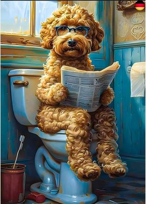 KEYIFA Diamond Painting Zubehör, 5D Süßer Hund auf der Toilette Crystal Art Fo