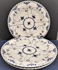 Set of 3 Royal Copenhagen Blue Fluted Full Lace Dinner Plates 1084 