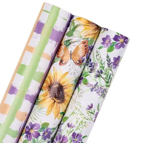  Floral Wrapping Paper Roll - Mini Roll -/Purple Flower/Plaid Design Sunflower - Image 2 of 4