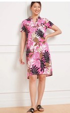 T By Talbots Woman Polo Sort Sleeve Breezy Palm Tropical Dress Pink Sz XL