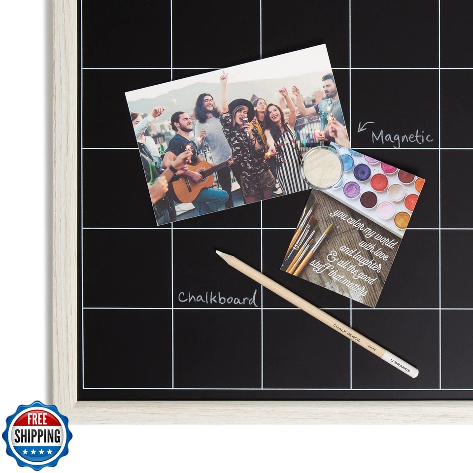 U Brands White Wash Frame Chalkboard Calendar White Board Set, Office Supplie - Image 3 of 4