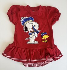 12M Vintage 90s Snoopy Baby Girls Red Romper Sail Boat with Woodstock