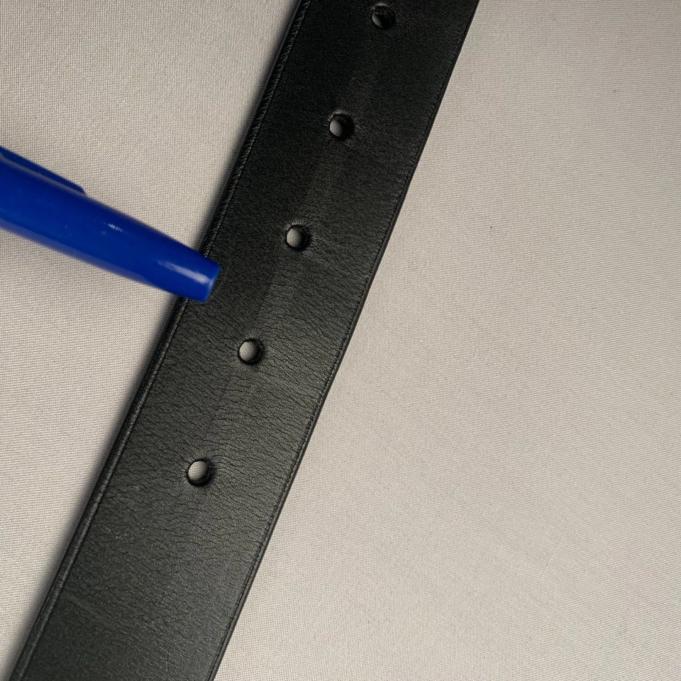 Mens Leather Belt 45 Black Rectangular Buckle Shiny Pin 1.5" Wide by Montblanc - Image 3 of 4