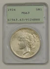 1924 - Silver Peace Dollar - PCGS MS 63 OGH