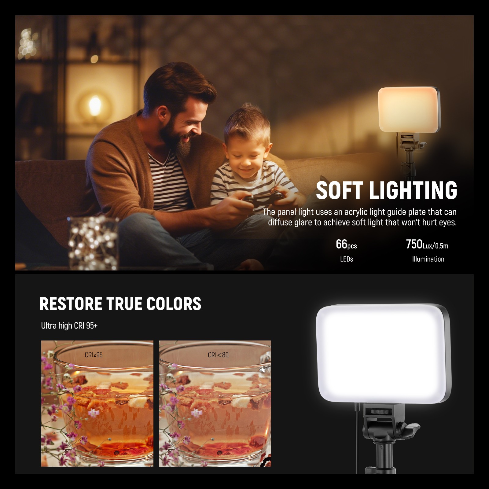 NEEWER Basics BP66D LED Video Light Kit w/Tripod, 3200K-5600K