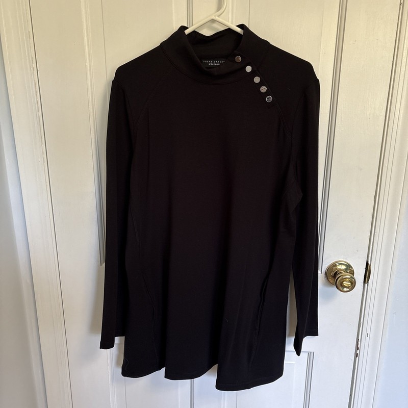 NWOT Susan Graver Weekend Size L Black Tunic With Snaps and Pockets