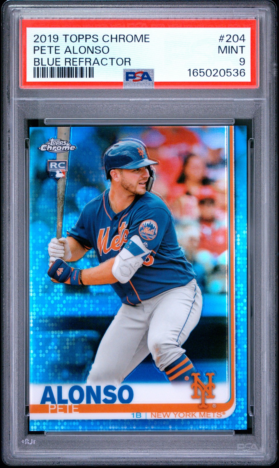 2019 TOPPS CHROME BLUE REFRACTOR #204 PETE ALONSO ROOKIE RC 131/150 PSA 9
