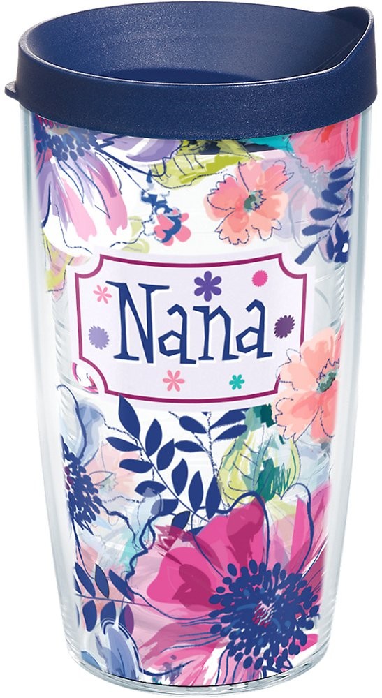 Blue Line 16oz Clear Floral Nana Tumbler with Navy Lid and Wrap  