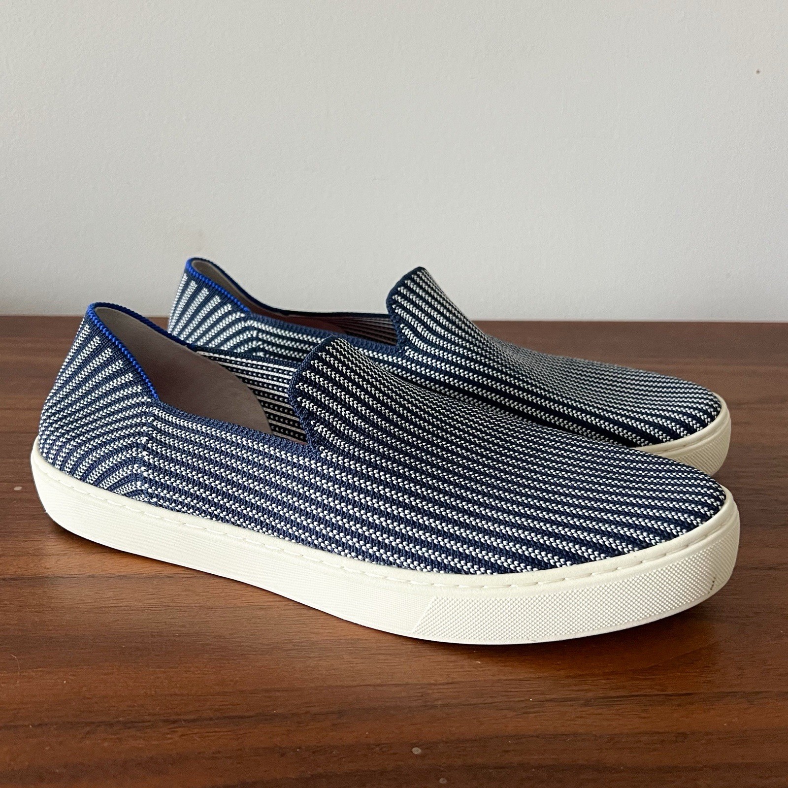 Rothy's The Original Slip-On Sneakers Navy White Knit Size 11 Casual Shoes