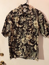 L Men's PIERRE CARDIN Vintage Black Olive Floral Hawaiian Shirt NEVER WORN