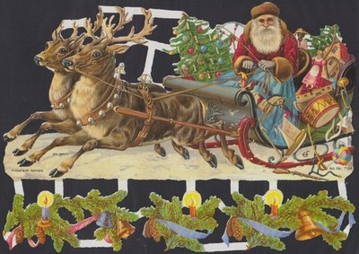 glanzbilder bogen   EF 7194   Der Weihnachtsmann ist mit Geschenken unterwegs