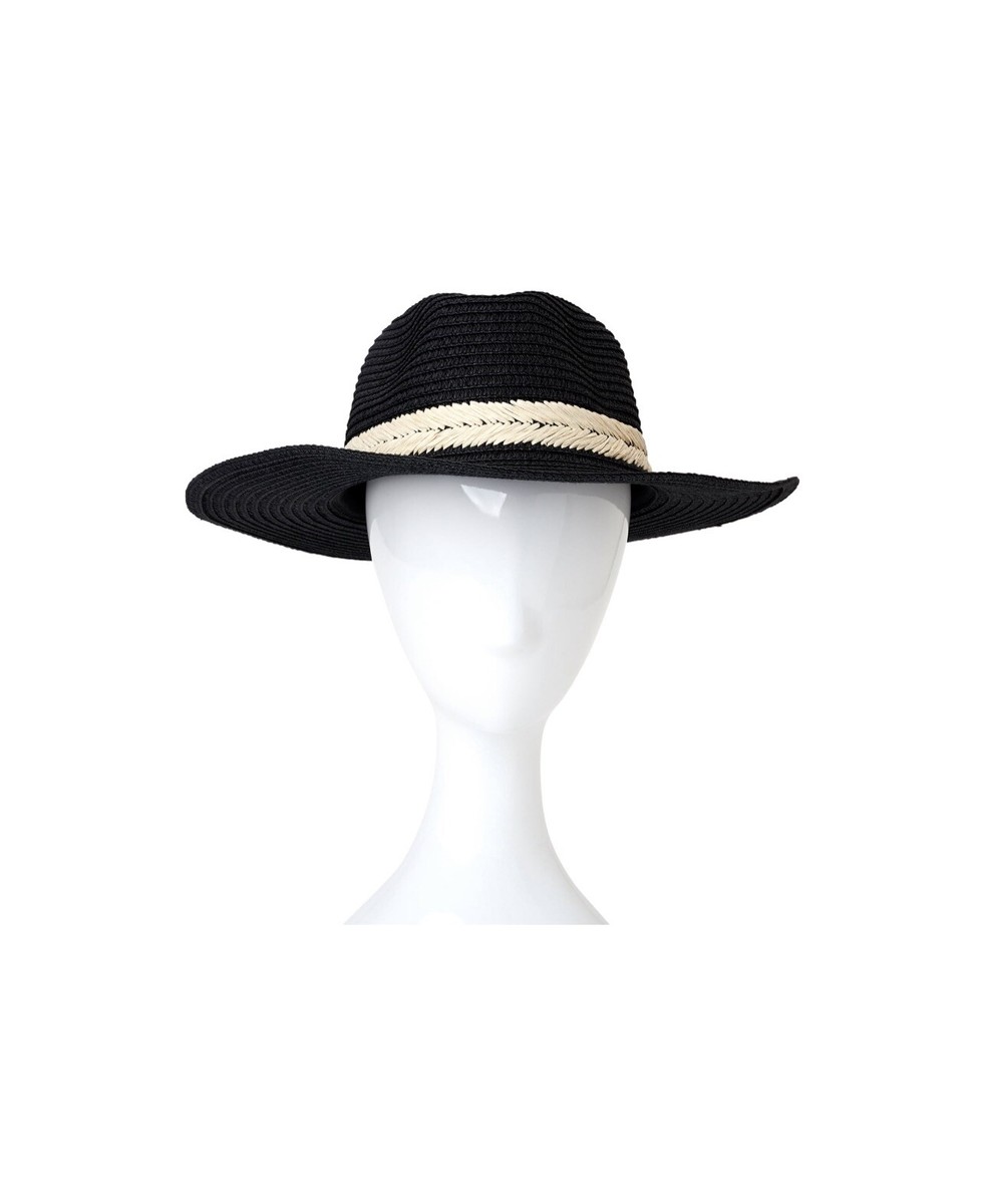 Time And Tru Ladies Black Fedora Hat W/White Embroidered  display picture 1