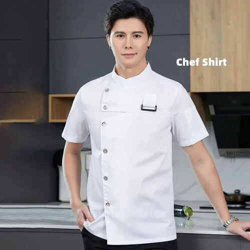 Kitchen Jacket Catering Uniform Short Sleeve Chef Clothes Restaurant Workwear - Picture 9 of 31