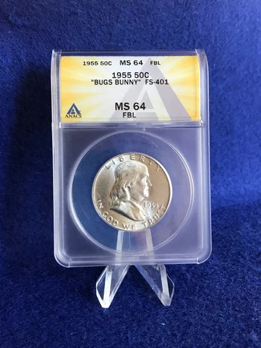 1955 "BUGS BUNNY" FRANKLIN HALF DOLLAR 50c *ANACS MS64 FBL CHOICE BU* FULL BELL