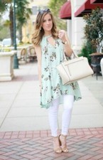 Free People Women Small Dress A-line Swing Tunic Pockets Floral Light Green Boho